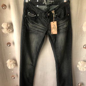 Antique Rivet black Stretch embellished jeans